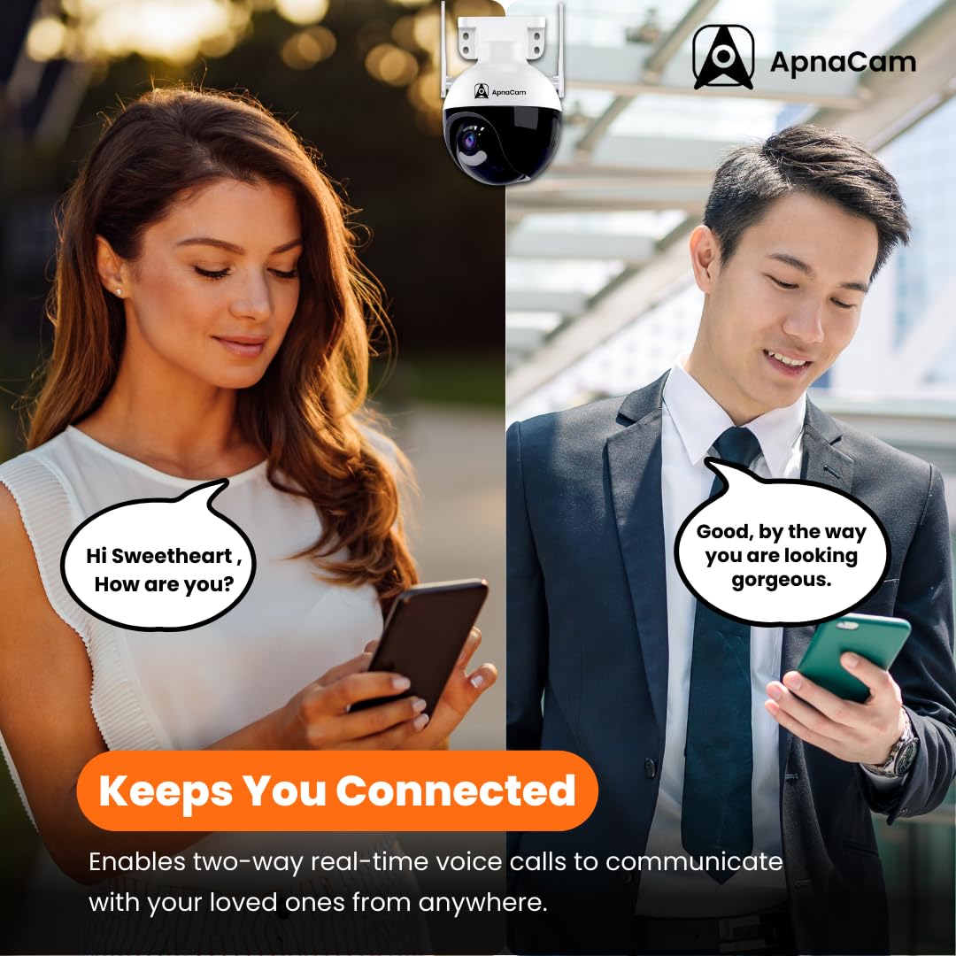 ApnaCam 3MP WiFi Security Camera Outdoor 360° PTZ | Color Night Vision, Motion Detection & Two-Way Audio - ApnaCam