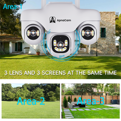 ApnaCam Marine Triple-Lens 4MP QHD WiFi PTZ Security Camera | Live Split-Screen | 3-Zone Simultaneous View | AI Human Detection | Color Night Vision | IP66 Weatherproof