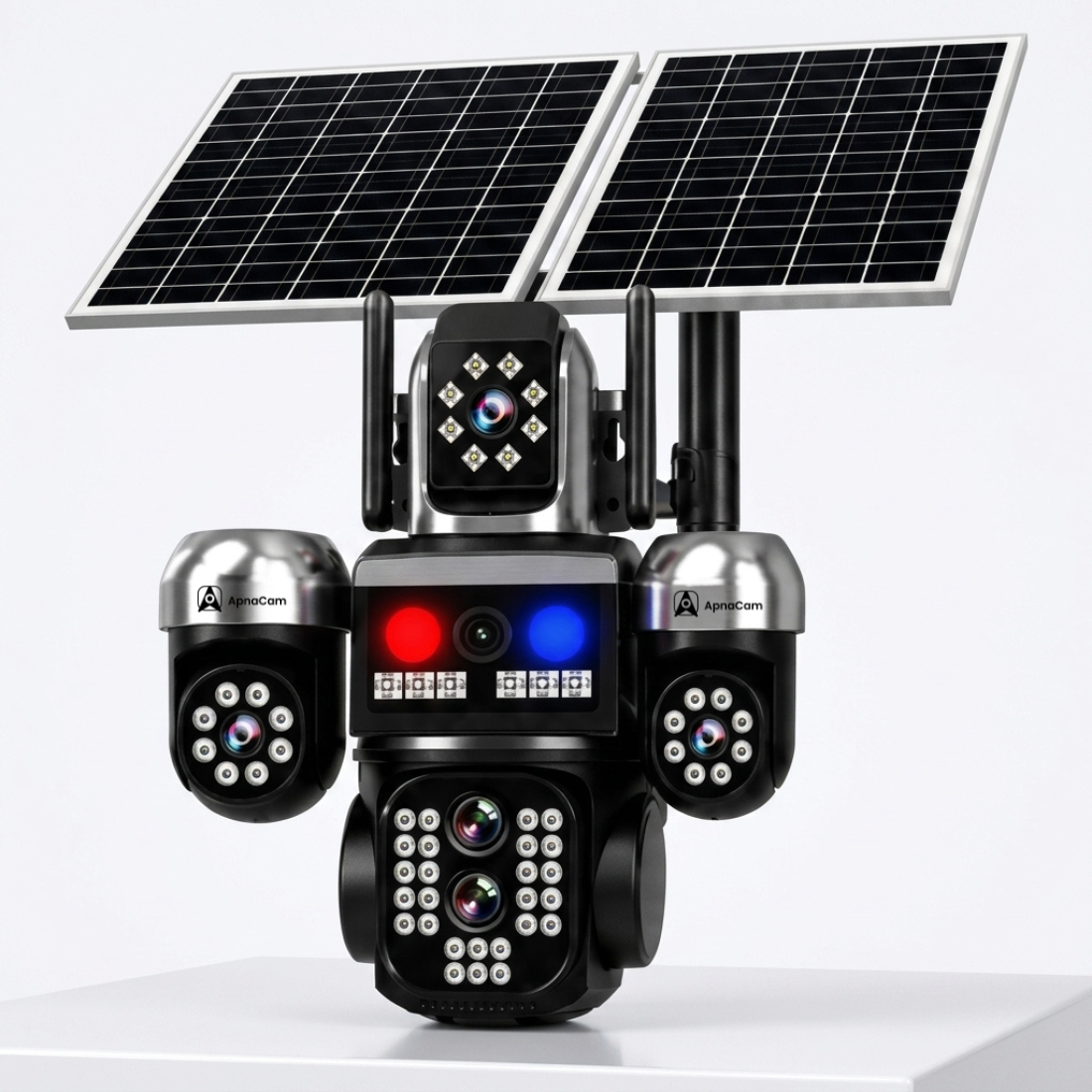 ApnaCam Flash Cop 8MP 4G SIM Triple Lens Solar PTZ Camera | 355° AI Human Tracking, Dual Solar Panel, Color Night Vision, 3-Channel View, IP66, SD Card up to 128GB
