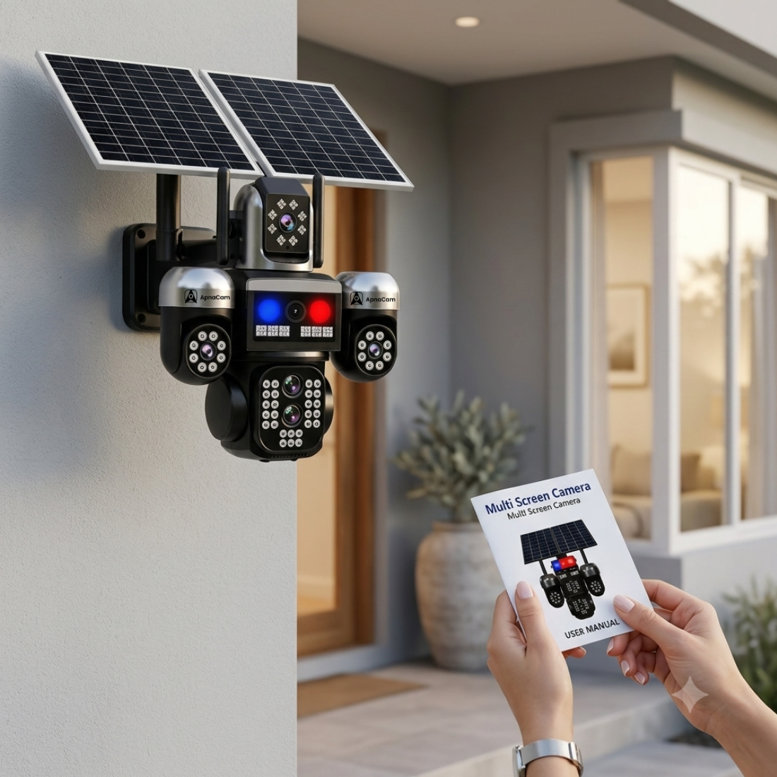 ApnaCam Flash Cop 8MP 4G SIM Triple Lens Solar PTZ Camera | 355° AI Human Tracking, Dual Solar Panel, Color Night Vision, 3-Channel View, IP66, SD Card up to 128GB
