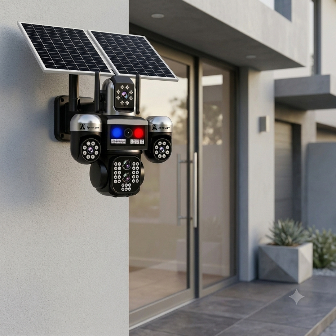ApnaCam Flash Cop 8MP 4G SIM Triple Lens Solar PTZ Camera | 355° AI Human Tracking, Dual Solar Panel, Color Night Vision, 3-Channel View, IP66, SD Card up to 128GB