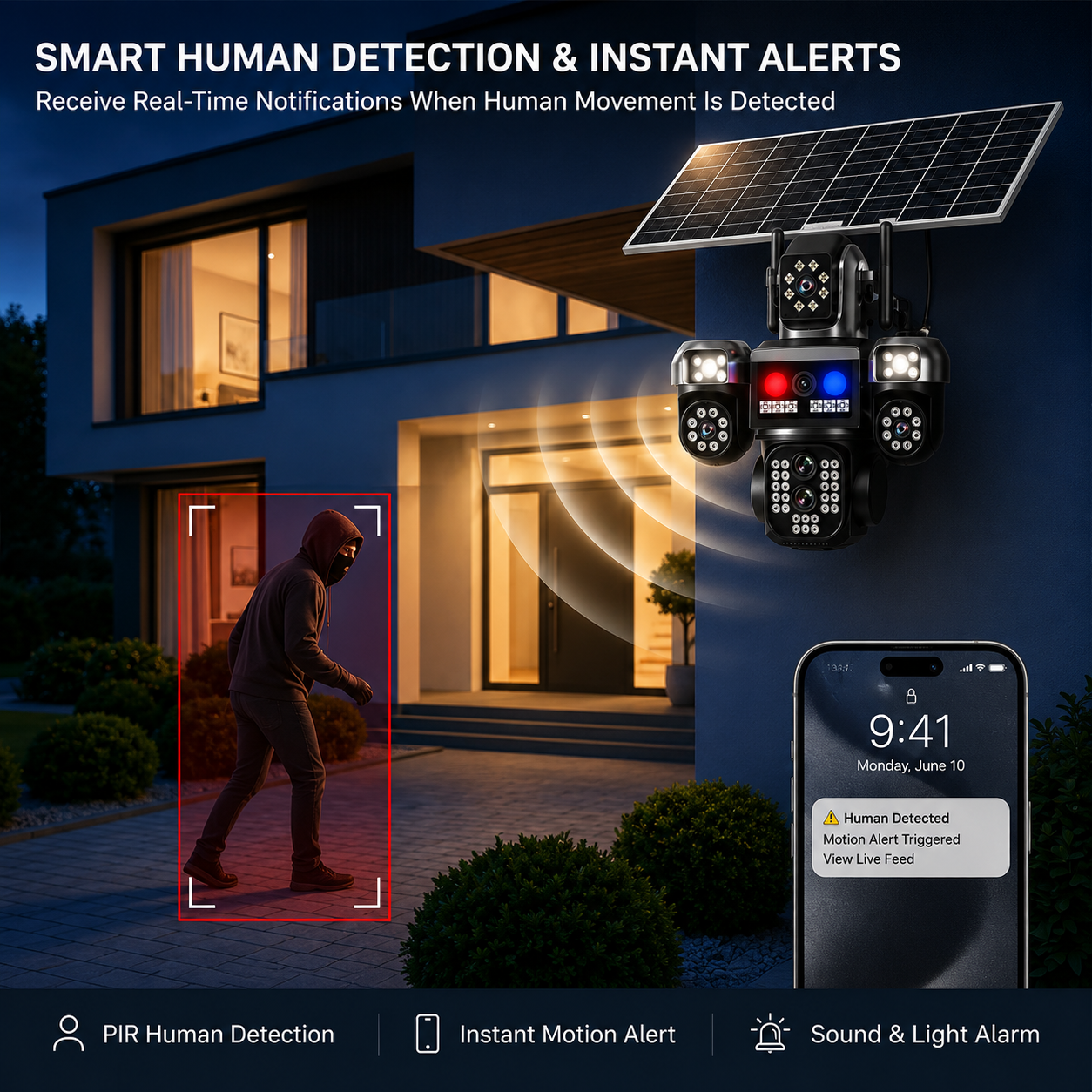 ApnaCam Flash Cop 8MP 4G SIM Triple Lens Solar PTZ Camera | 355° AI Human Tracking, Dual Solar Panel, Color Night Vision, 3-Channel View, IP66, SD Card up to 128GB
