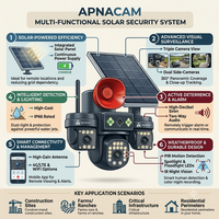 ApnaCam 5+5+5+5 MP FHD 4G Solar DJ Quad Lens Battery Power 360° View Outdoor CCTV Security Camera (SD Card Support Upto 128 GB, 4 Channel)