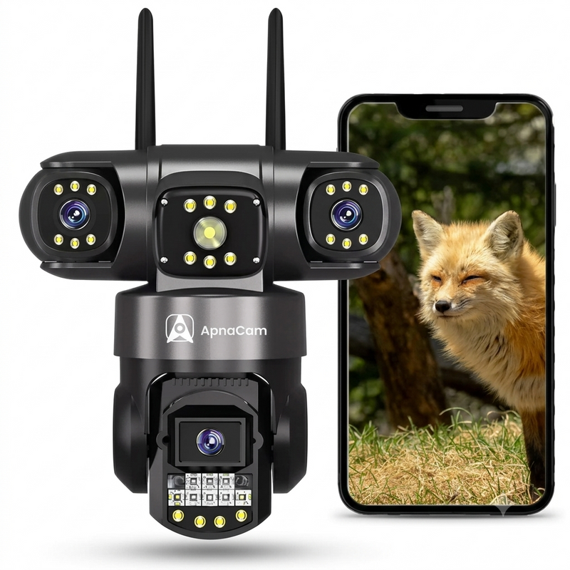 ApnaCam 4G Triple Lens PTZ + Bullet Combo CCTV Camera — 8MP Main + 2×5MP, 5X Zoom, Color Night Vision, AI Detection (No WiFi Outdoor Security)
