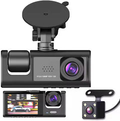 ApnaCam 3-Channel Car Dash Cam – Front 1080P FHD + Cabin + Rear Camera with Reverse Assist | 2-inch Display, WiFi App View, Night Vision, G-Sensor, Loop Recording, Parking Monitor | SD Card up to 128GB