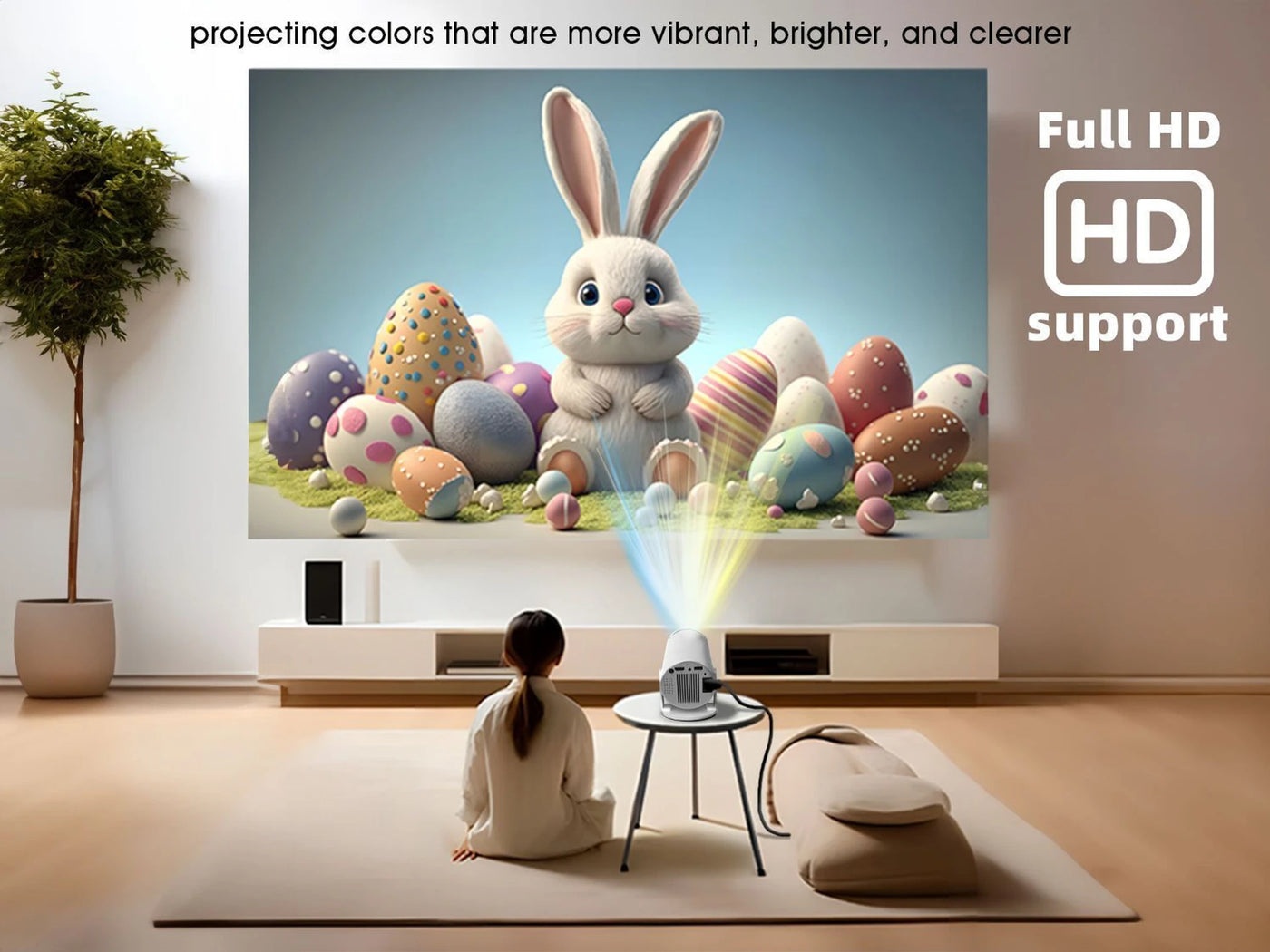 Apnacam HY300 Mini Projector – 1000 LM LED Portable Home Theater | 4K Input Supported | Built-in Speaker & Remote (White)