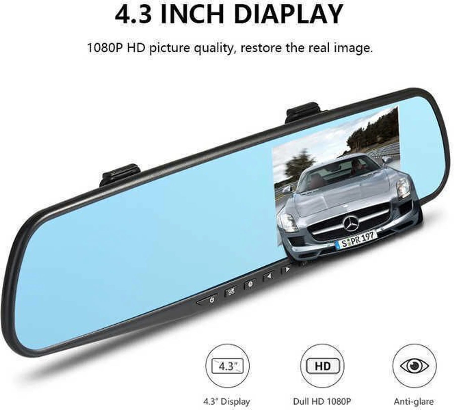 ApnaCam Rearview Mirror Dash Cam with Reverse Camera — 4.3" Display, 1080p Front + Rear Camera, 170° Wide Angle, Night Vision, G-Sensor (Universal for All Cars)