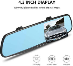 ApnaCam Rearview Mirror Dash Cam with Reverse Camera — 4.3" Display, 1080p Front + Rear Camera, 170° Wide Angle, Night Vision, G-Sensor (Universal for All Cars)