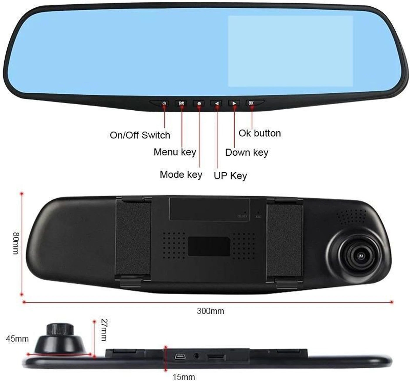 ApnaCam Rearview Mirror Dash Cam with Reverse Camera — 4.3" Display, 1080p Front + Rear Camera, 170° Wide Angle, Night Vision, G-Sensor (Universal for All Cars)