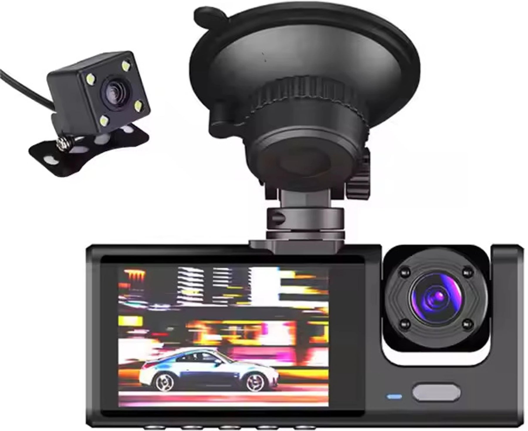 ApnaCam 3-Channel Car Dash Cam – Front 1080P FHD + Cabin + Rear Camera with Reverse Assist | 2-inch Display, WiFi App View, Night Vision, G-Sensor, Loop Recording, Parking Monitor | SD Card up to 128GB