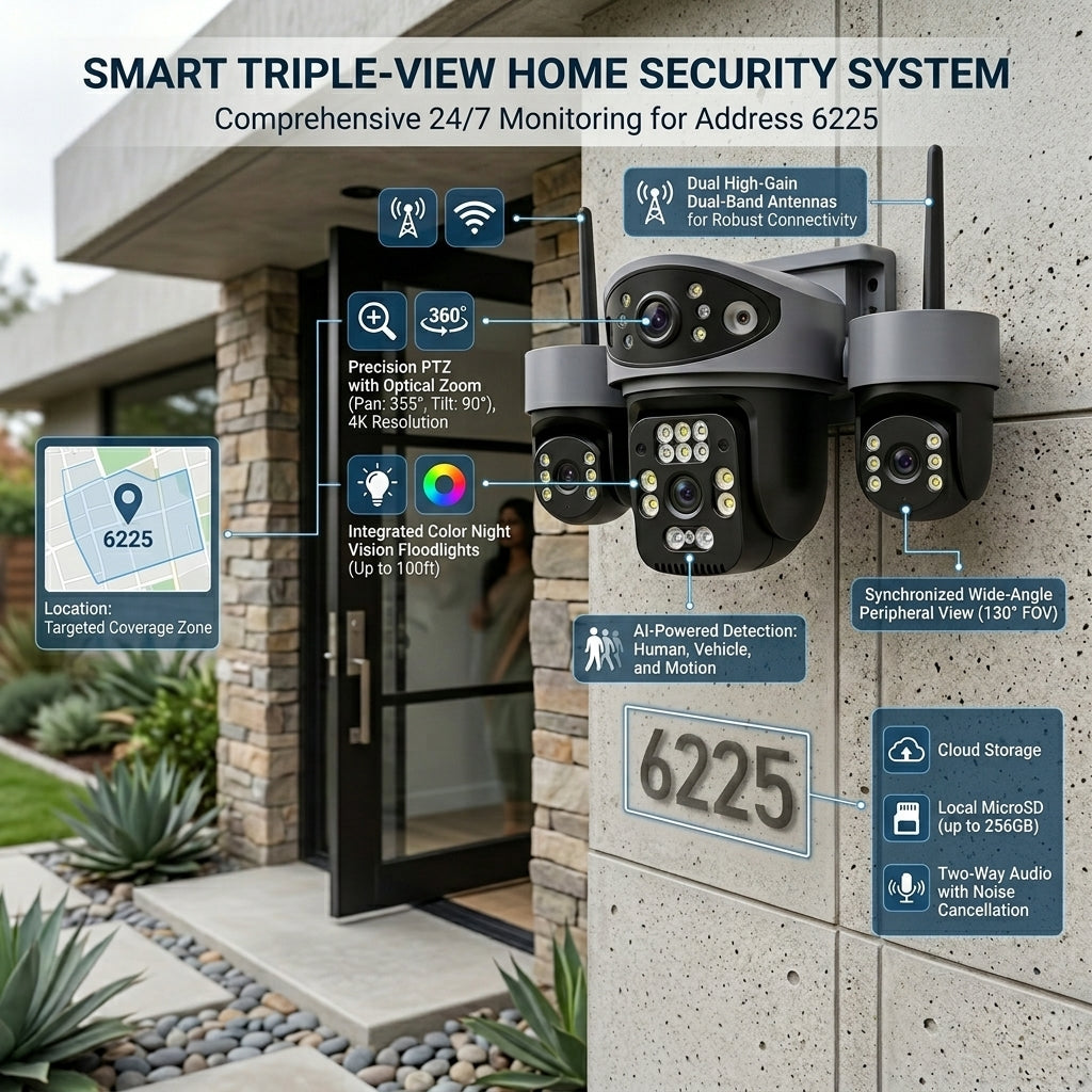 ApnaCam Spyder 4G Solar PTZ Security Camera – 5MP Quad Lens, 360° Coverage, Color Night Vision, No WiFi Needed, Outdoor Weatherproof CCTV for Farm, Home & Warehouse