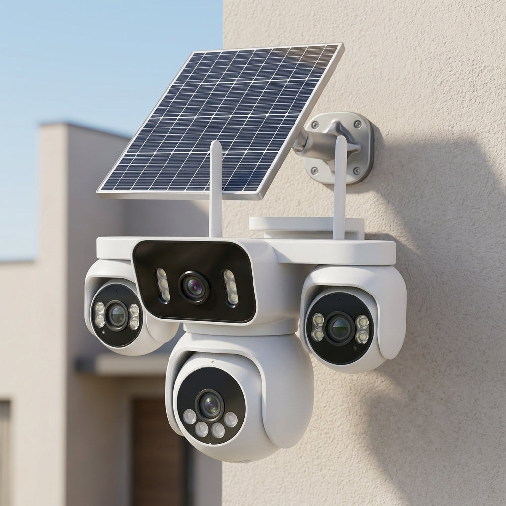 ApnaCam 4-Lens 4G Solar PTZ CCTV Camera (4 × 5MP) | 355° Rotation, AI Human Tracking, Color Night Vision | SIM-Based, No WiFi Needed | IP66 Outdoor | SD Card Upto 128GB