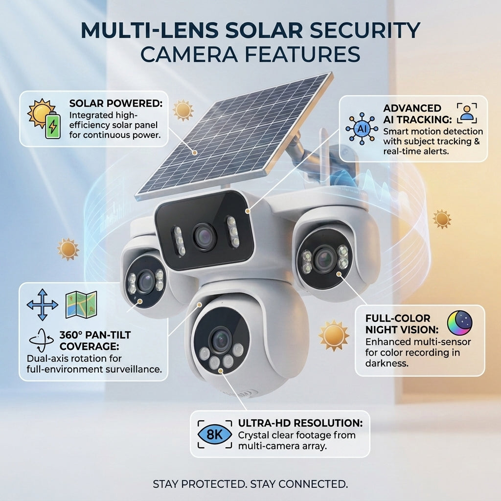 ApnaCam 4-Lens 4G Solar PTZ CCTV Camera (4 × 5MP) | 355° Rotation, AI Human Tracking, Color Night Vision | SIM-Based, No WiFi Needed | IP66 Outdoor | SD Card Upto 128GB