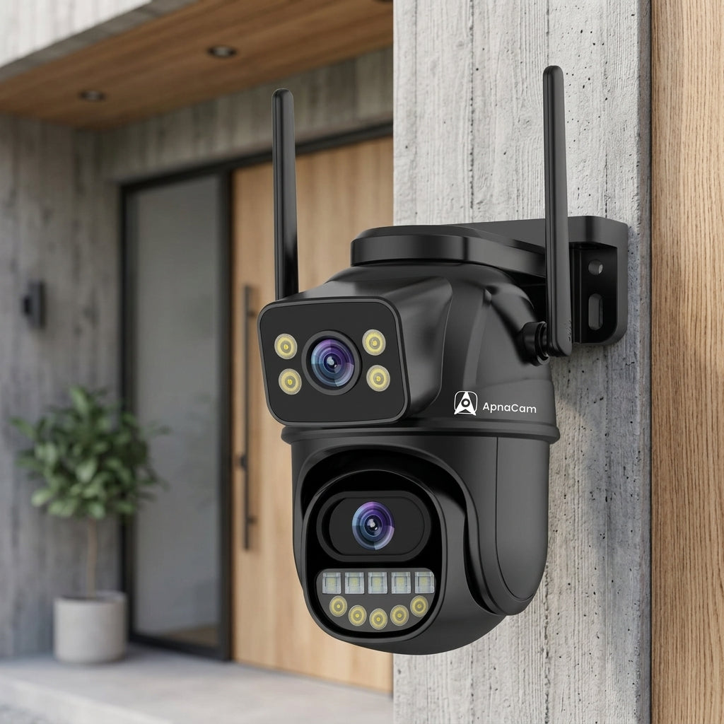 ApnaCam Dual-Lens WiFi CCTV | Fixed Bullet + PTZ | FHD Outdoor | Full-Color Night Vision | IP66 | iCSee App