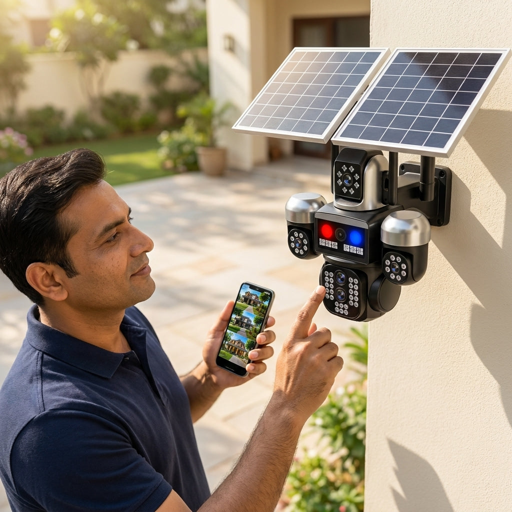 ApnaCam Flash Cop 8MP 4G SIM Triple Lens Solar PTZ Camera | 355° AI Human Tracking, Dual Solar Panel, Color Night Vision, 3-Channel View, IP66, SD Card up to 128GB