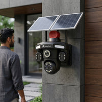 ApnaCam 8MP 3-Lens 4G SIM Solar PTZ Camera | AI Human Tracking, Color Night Vision, IP66 Waterproof, 355° View